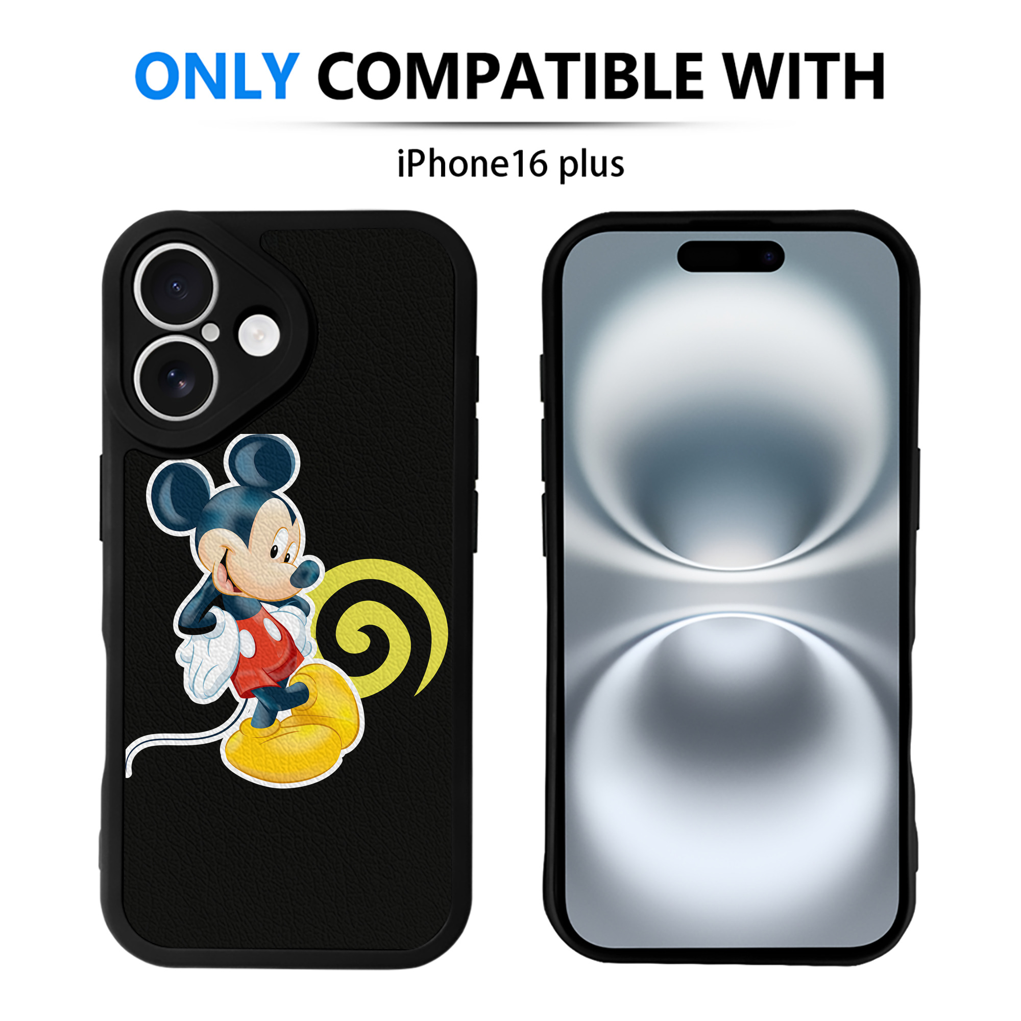 （画像用） ミッキーマウス Mickey Mouse 【iPhone 16シリーズ対応】シリコンスマホケース（レザー調） 材質：シリコン